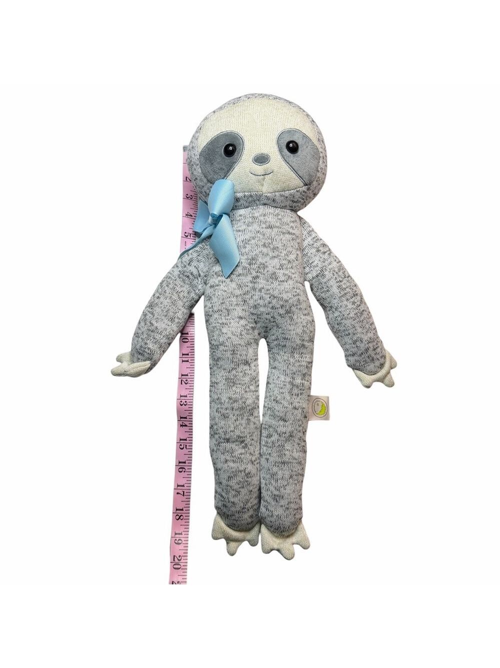 Animal Adventure Sloth Plush Gray Knit Stuffed Animal 18” Blue Bow - Picture 5 of 8
